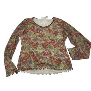 Liz Claiborne Floral Print Long Sleeve Top XL Polyester Vintage 90s Y2k Style